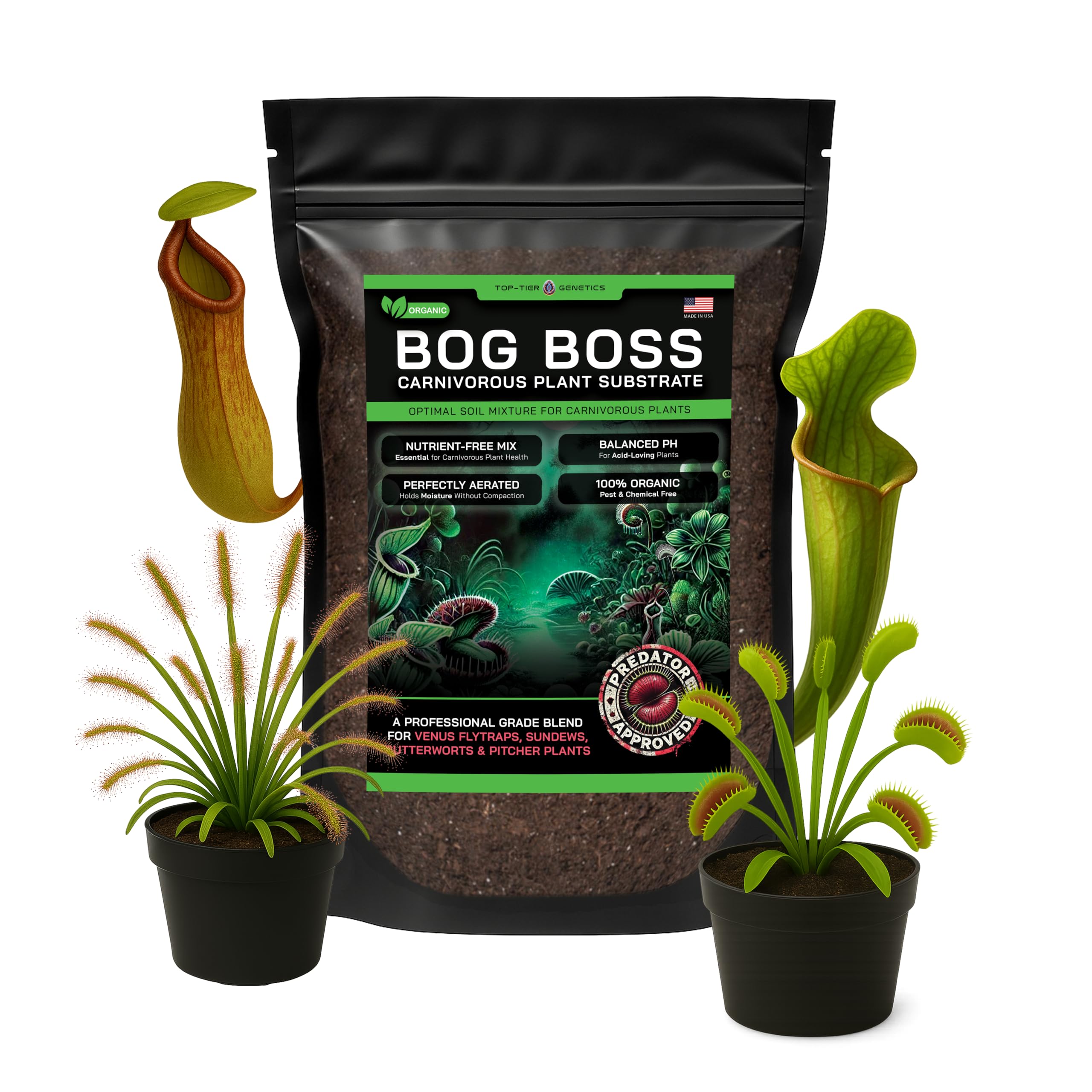 Top Tier Genetics BOG BOSS packaging for carnivorous plants