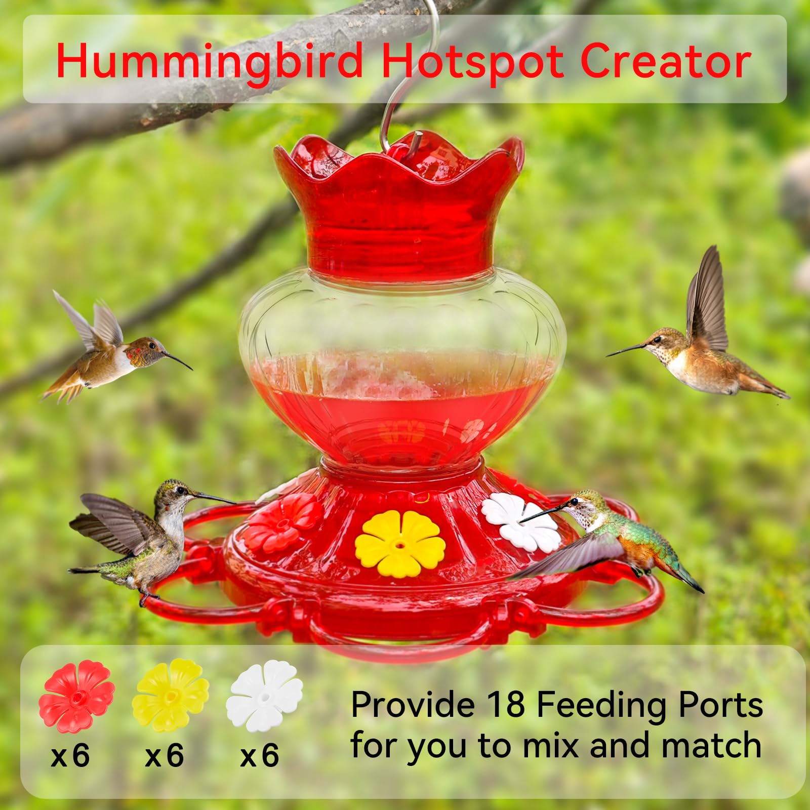 Top Xian six-port design mimicking flowers to attract hummingbirds.