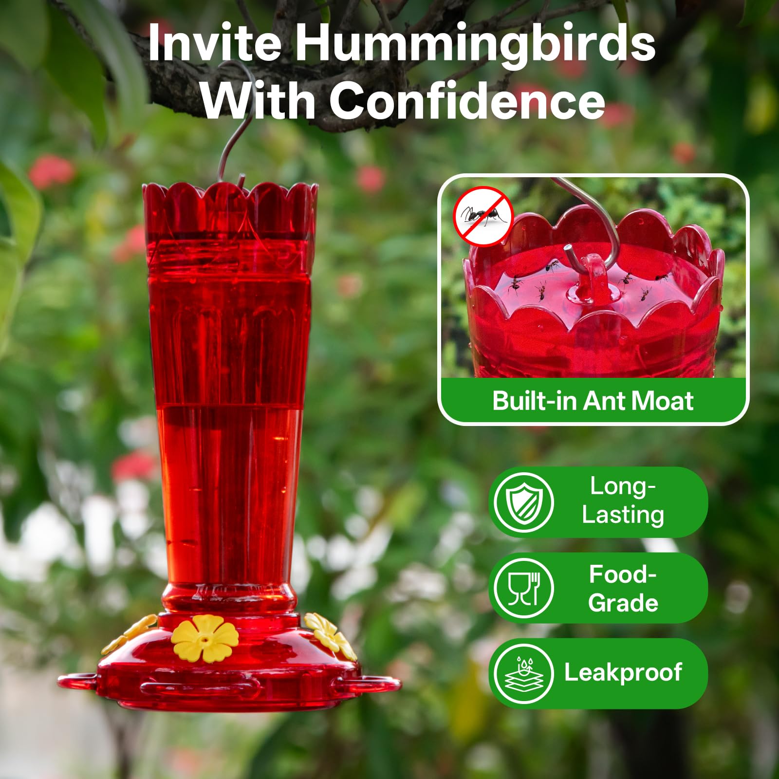 TOP XIAN hummingbird feeder 14oz bottle highlights ample nectar capacity.