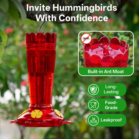 TOP XIAN hummingbird feeder 14oz bottle highlights ample nectar capacity.
