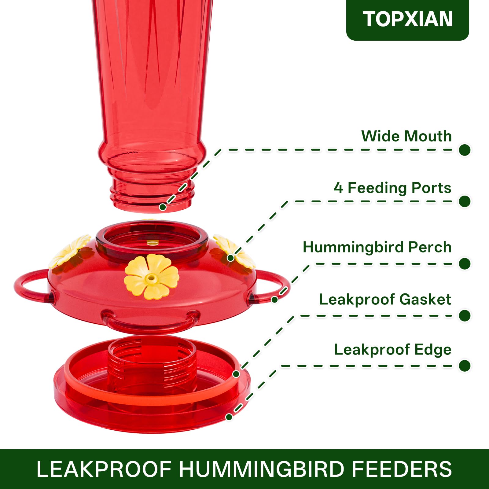 TOP XIAN hummingbird feeder wide-mouth design for easy cleaning.