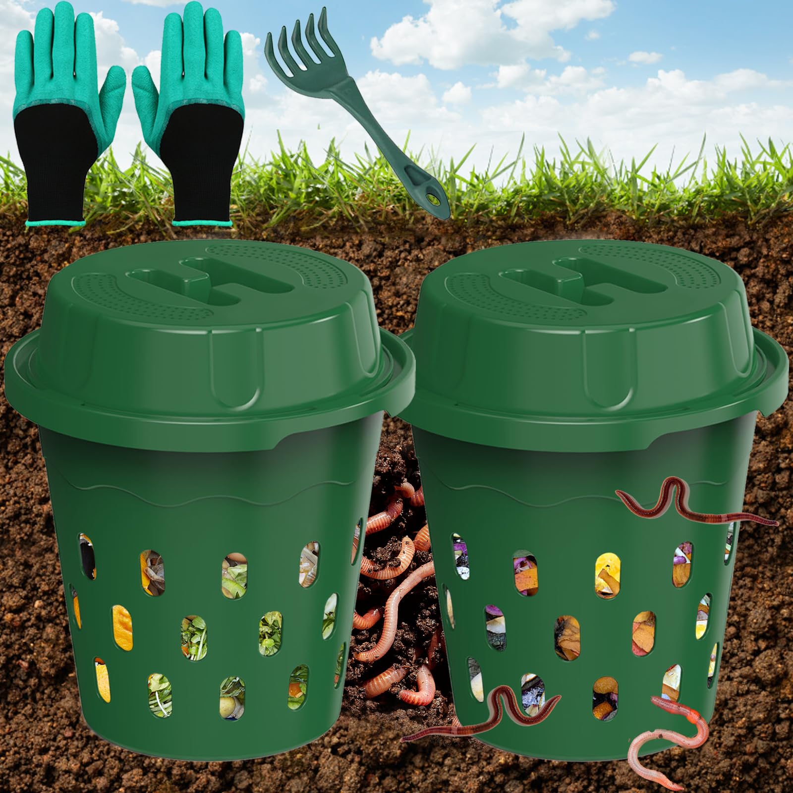 TOP XIAN twin inground worm composter units for continuous composting