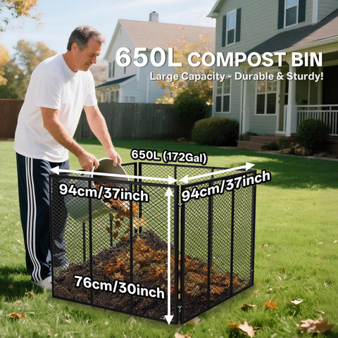 Top Xian metal wire mesh composter side view showing durable powder-coated steel construction.