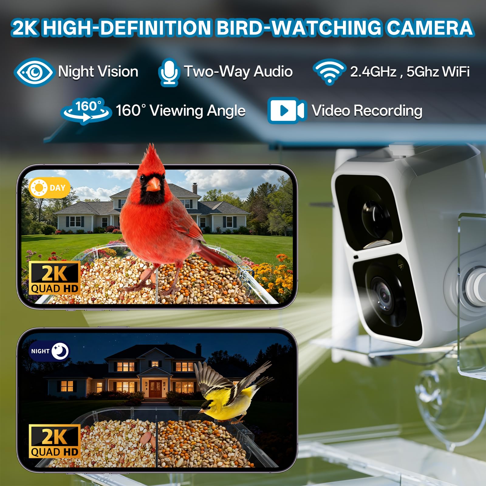 TOP XIAN Bird Feeder Camera solar panel enables daytime charging for continuous viewing