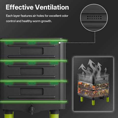 Top Xian worm composter tray removal enables easy waste transfer and cleaning.
