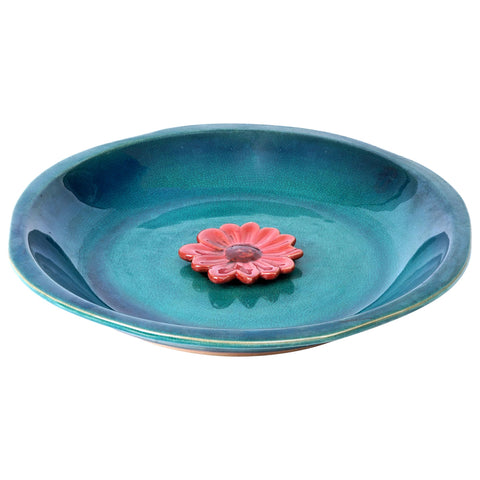 Topadorn Birdbath with ceramic blue glaze enhances outdoor charm and invites birds.