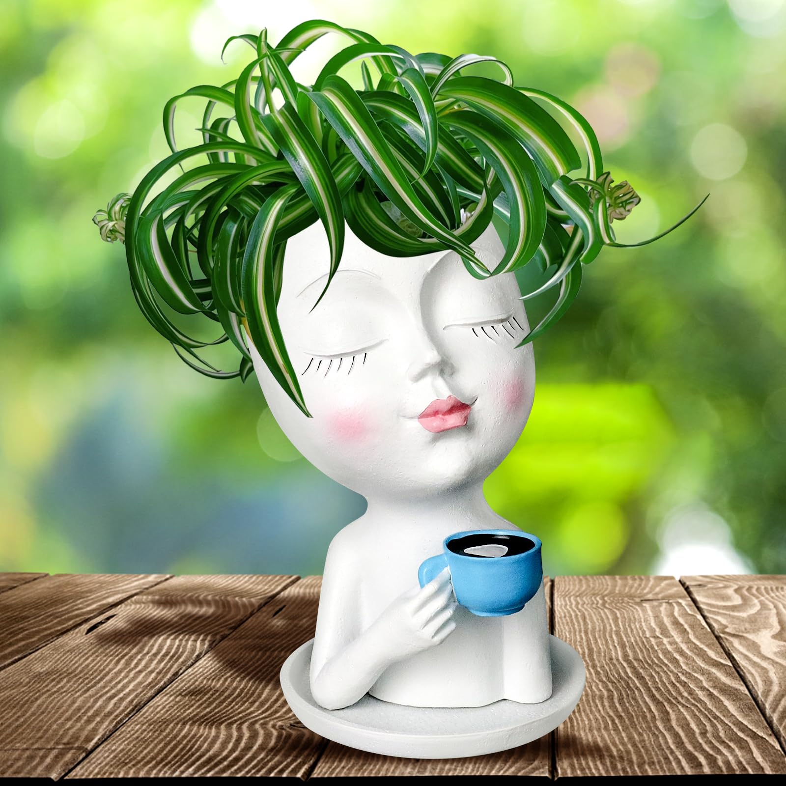 Toparad Face Flower Pot with coffee gesture enhances indoor decor.