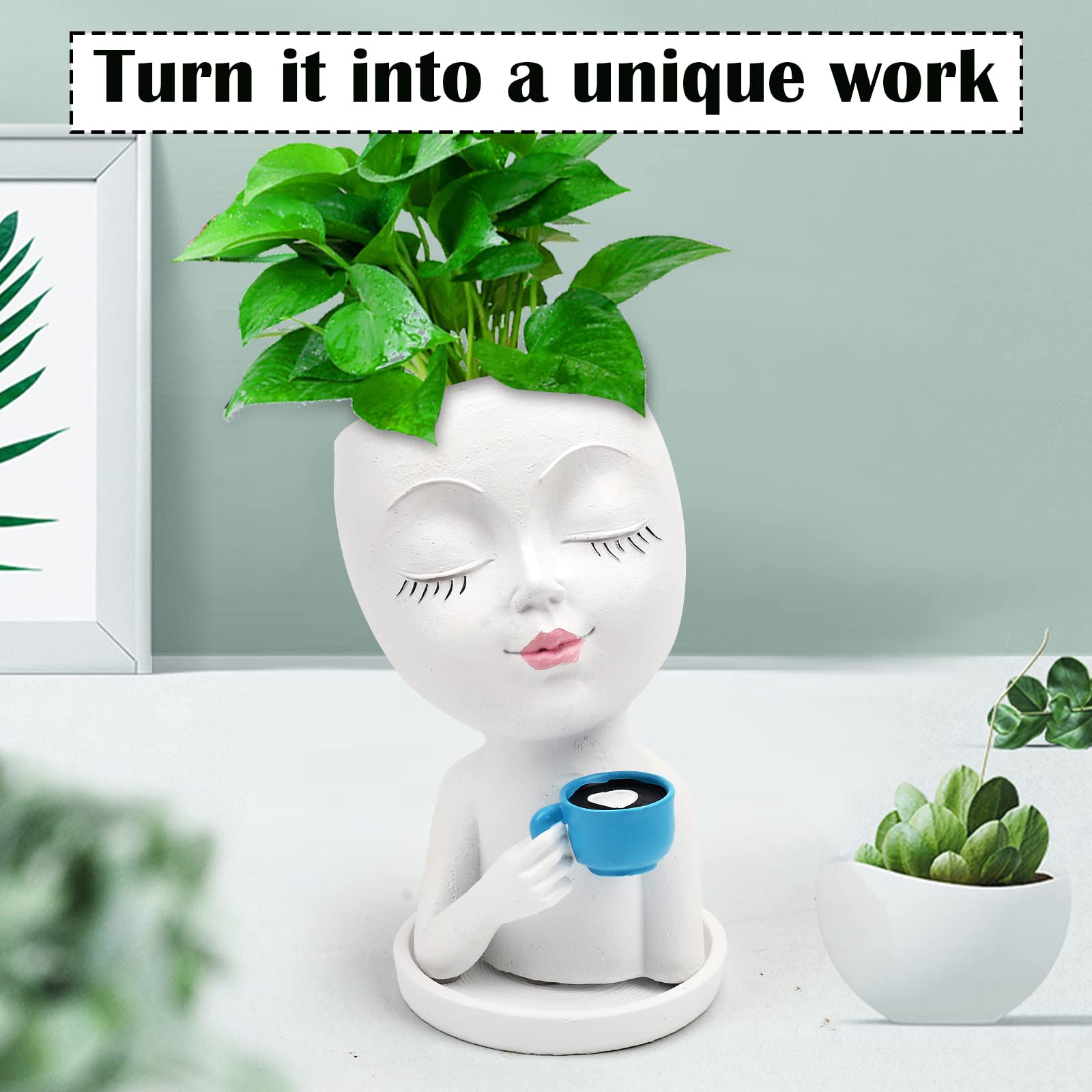 Toparad premium resin head planter withstands outdoor and indoor conditions.