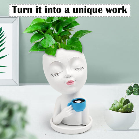 Toparad premium resin head planter withstands outdoor and indoor conditions.