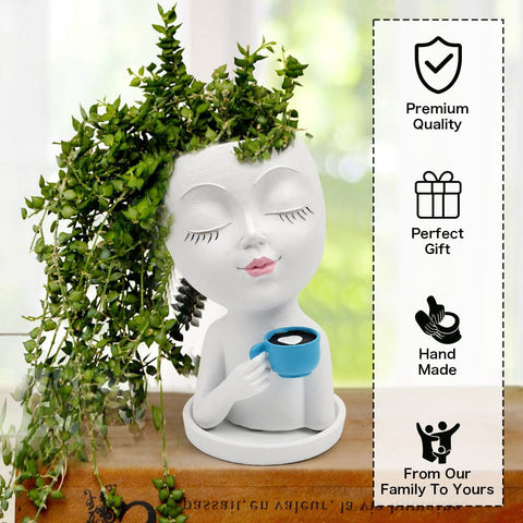 Toparad face pot pairs with succulents and small plants.