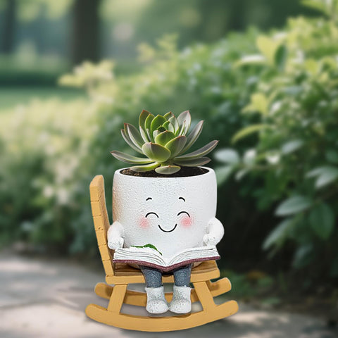 Toparad Reading Book Planter adds whimsy to a cozy reading nook with greenery.
