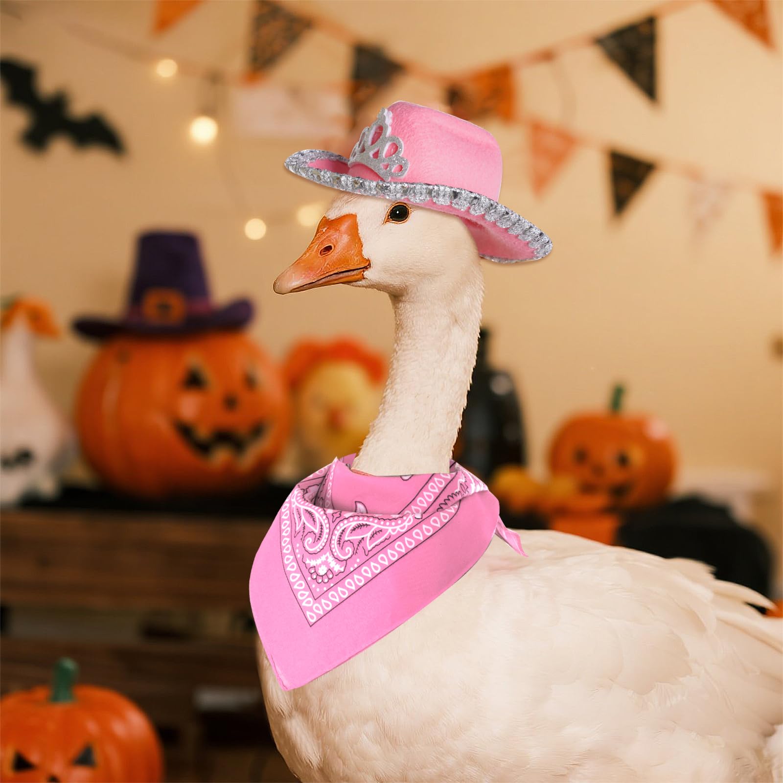 Topbuti pink bandana for goose outfit enhances yard decor with playful color.