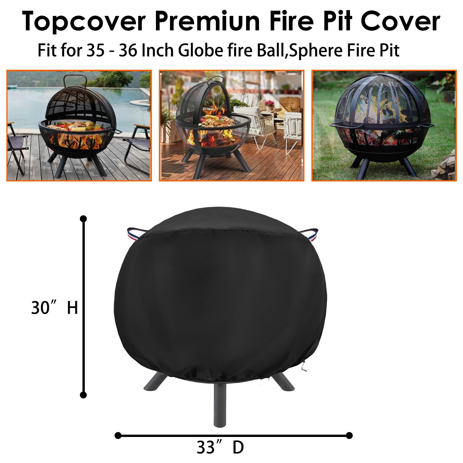 Close-up of durable 600D fabric on the Topcover fire pit cover.