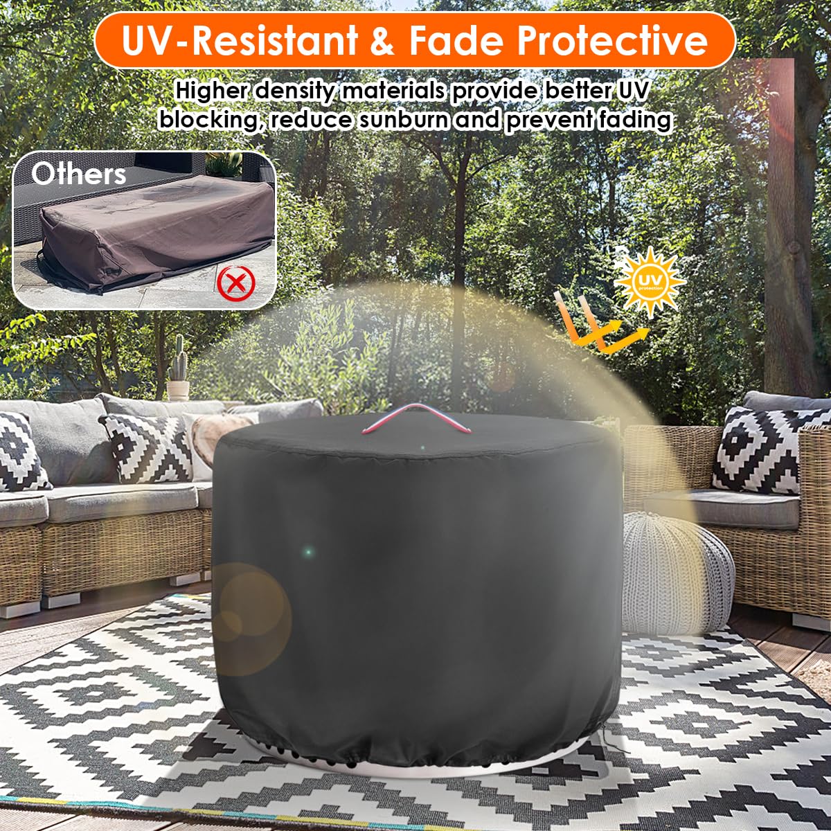 Color-coded handles simplify installation of the Topcover fire pit cover.