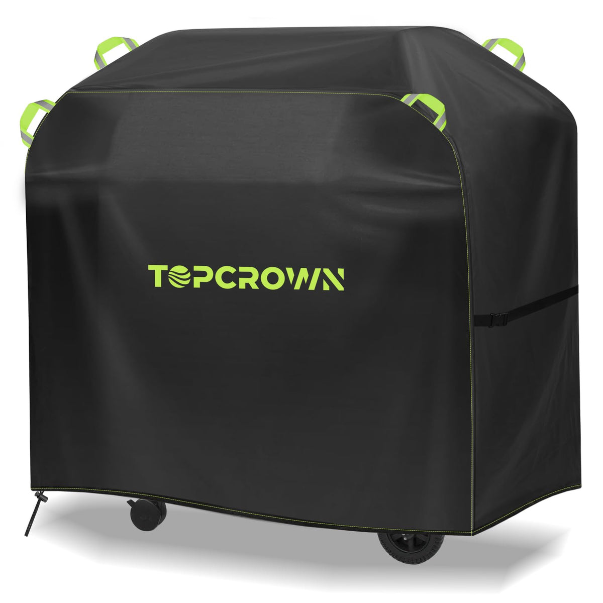 Topcrown grill cover shows 45-75 inch universal fit for Weber grills, weatherproof protection
