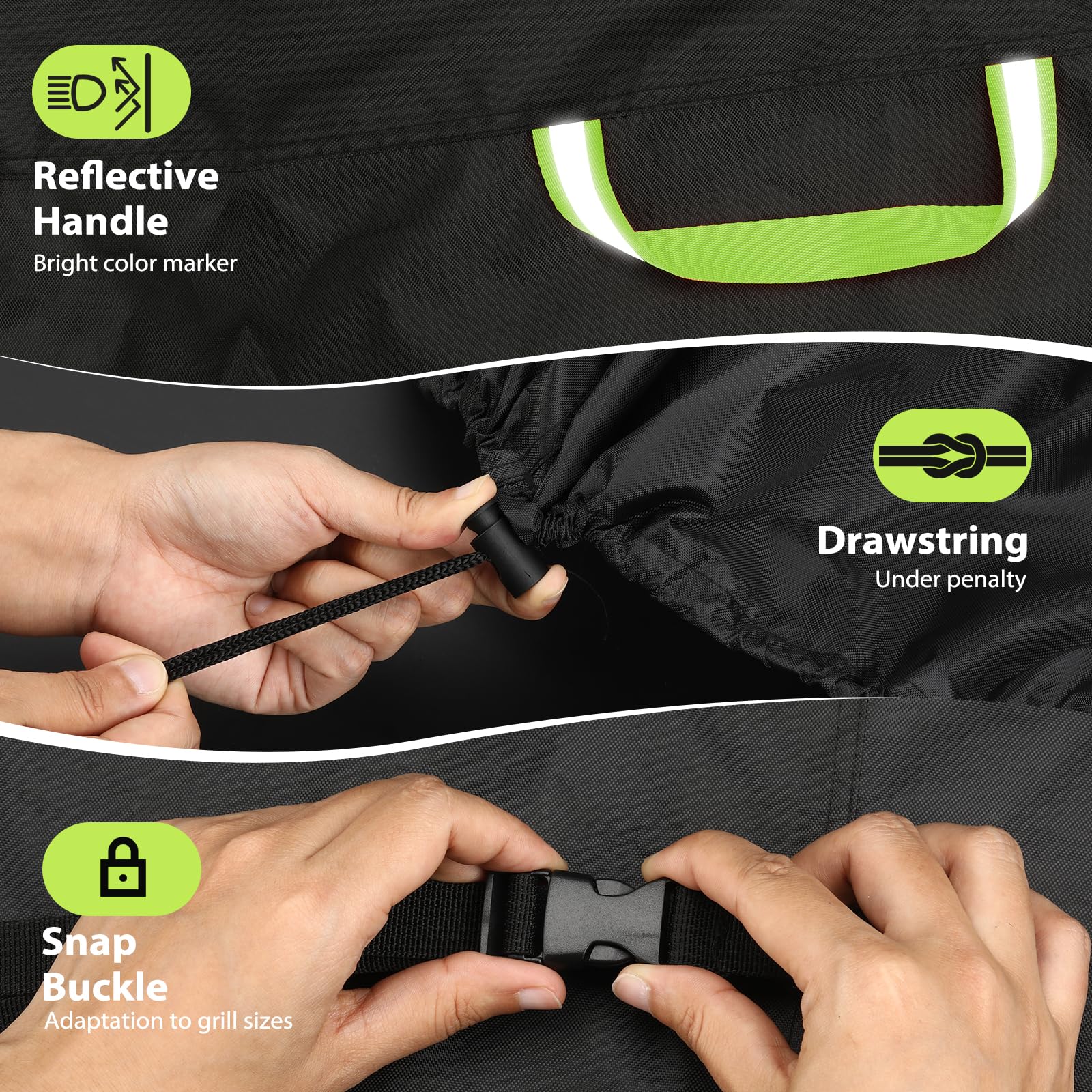 Topcrown grill cover has reflective handles for safer handling at night