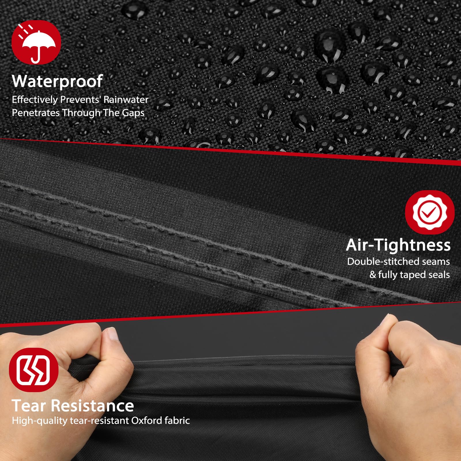 Windproof buckle and drawstring keep cover secure in gusts