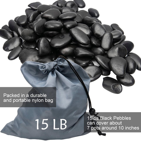 TOPEMAI polished black pebbles suitable for plant pots and elegant displays