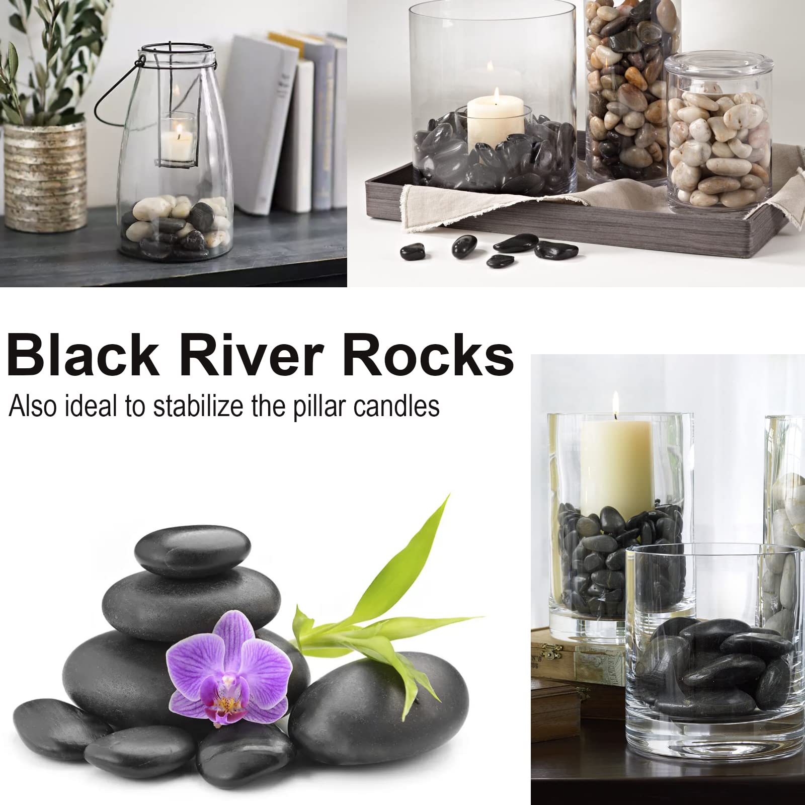 TOPEMAI smooth black stones stabilize candles and brighten water features