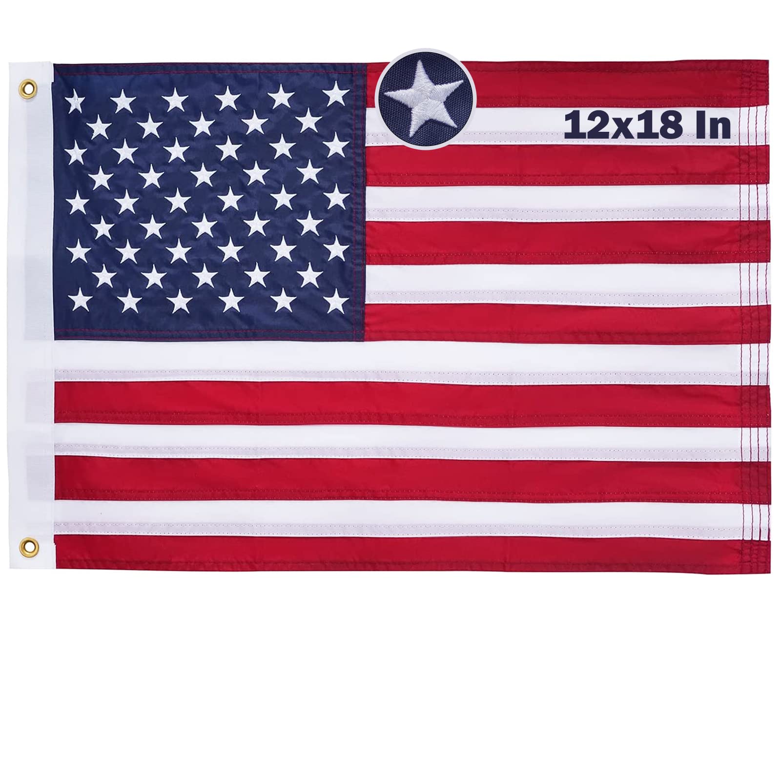 TOPFLAGS American Flag 12x18 with embroidered stars for durable outdoor use