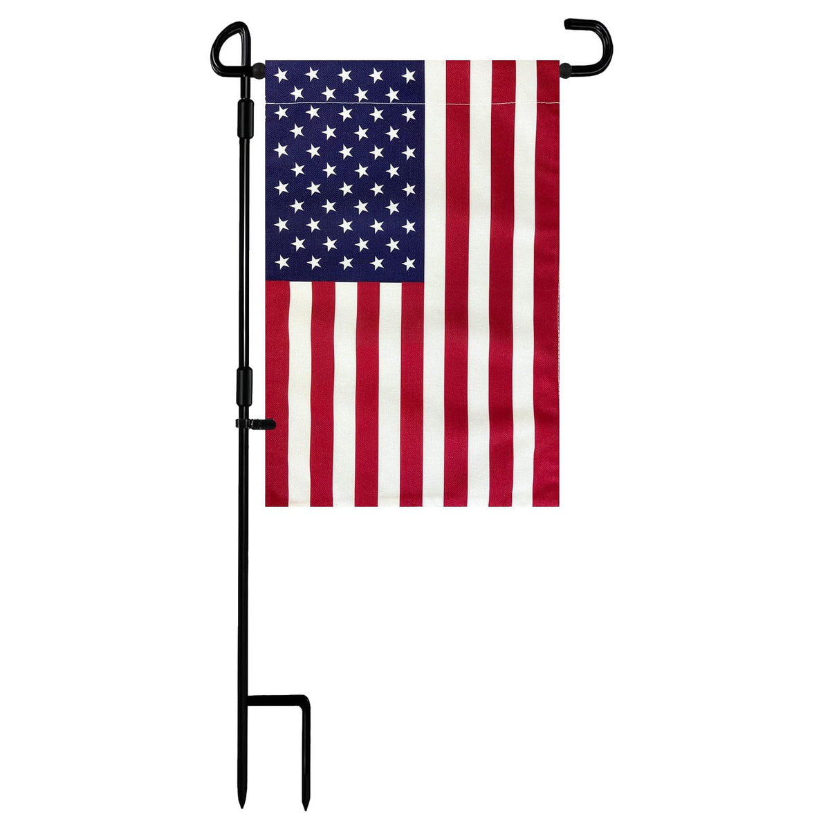 TOPFLAGS garden flag stand with American flag for outdoor display.