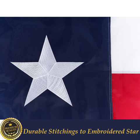 TOPFLAGS Texas flag featuring canvas header and brass grommets for secure mounting.