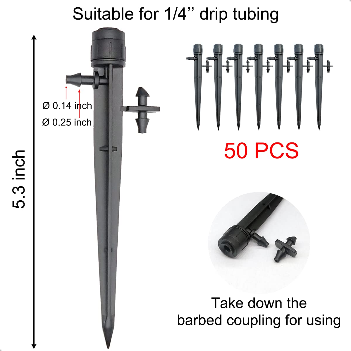 Topiverse drip emitter stake close-up for stable soil placement and targeted watering.