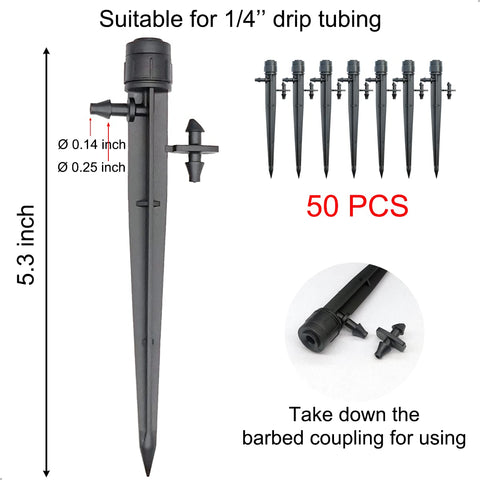 Topiverse drip emitter stake close-up for stable soil placement and targeted watering.