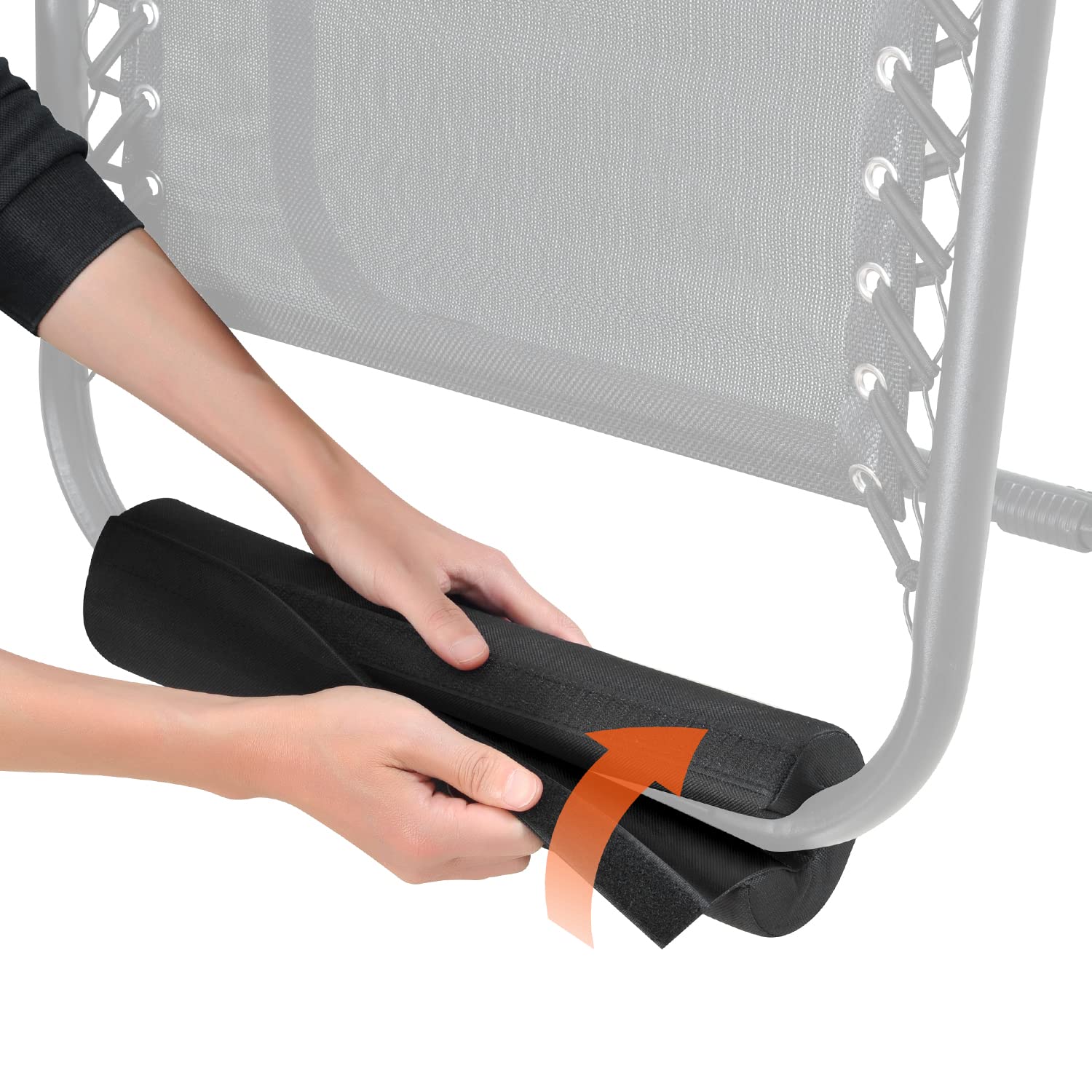 TopJUM chair cushion attaches with a hook-and-loop strap for quick, secure setup.