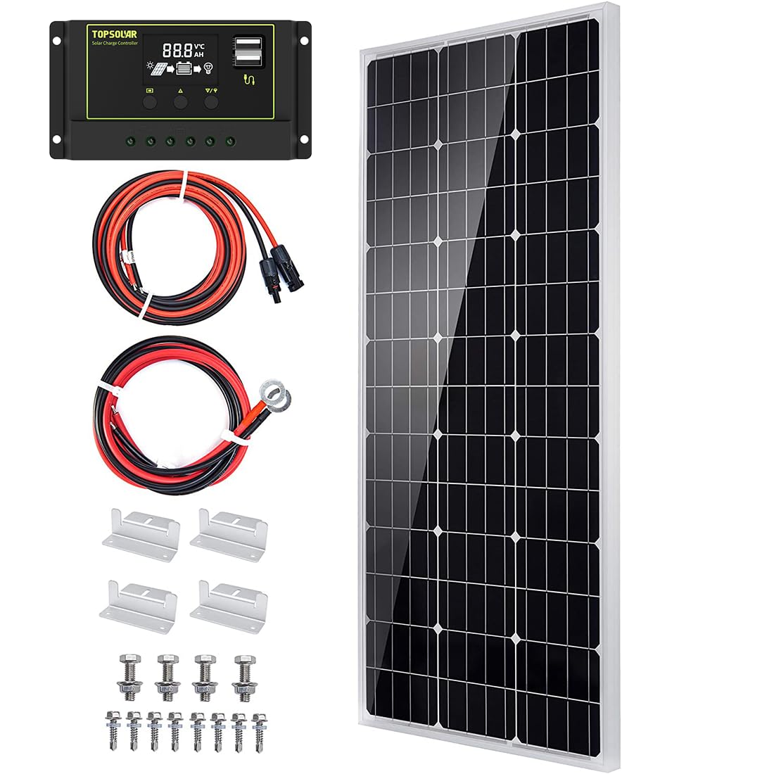 Topsolar 100W panel front view for off-grid charging on RVs