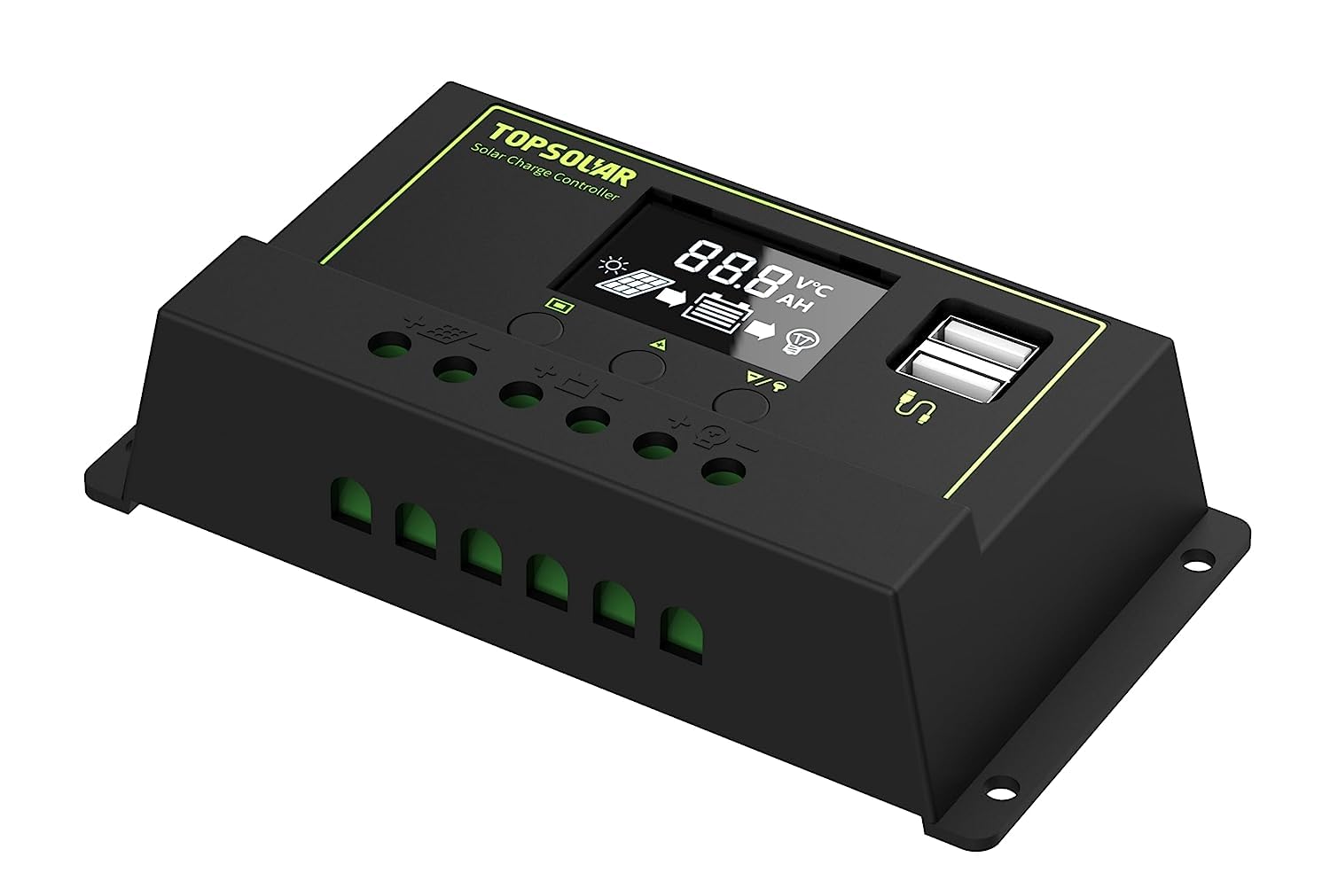 Topsolar off-grid charging setup powering 12V batteries for cars, RVs, boats