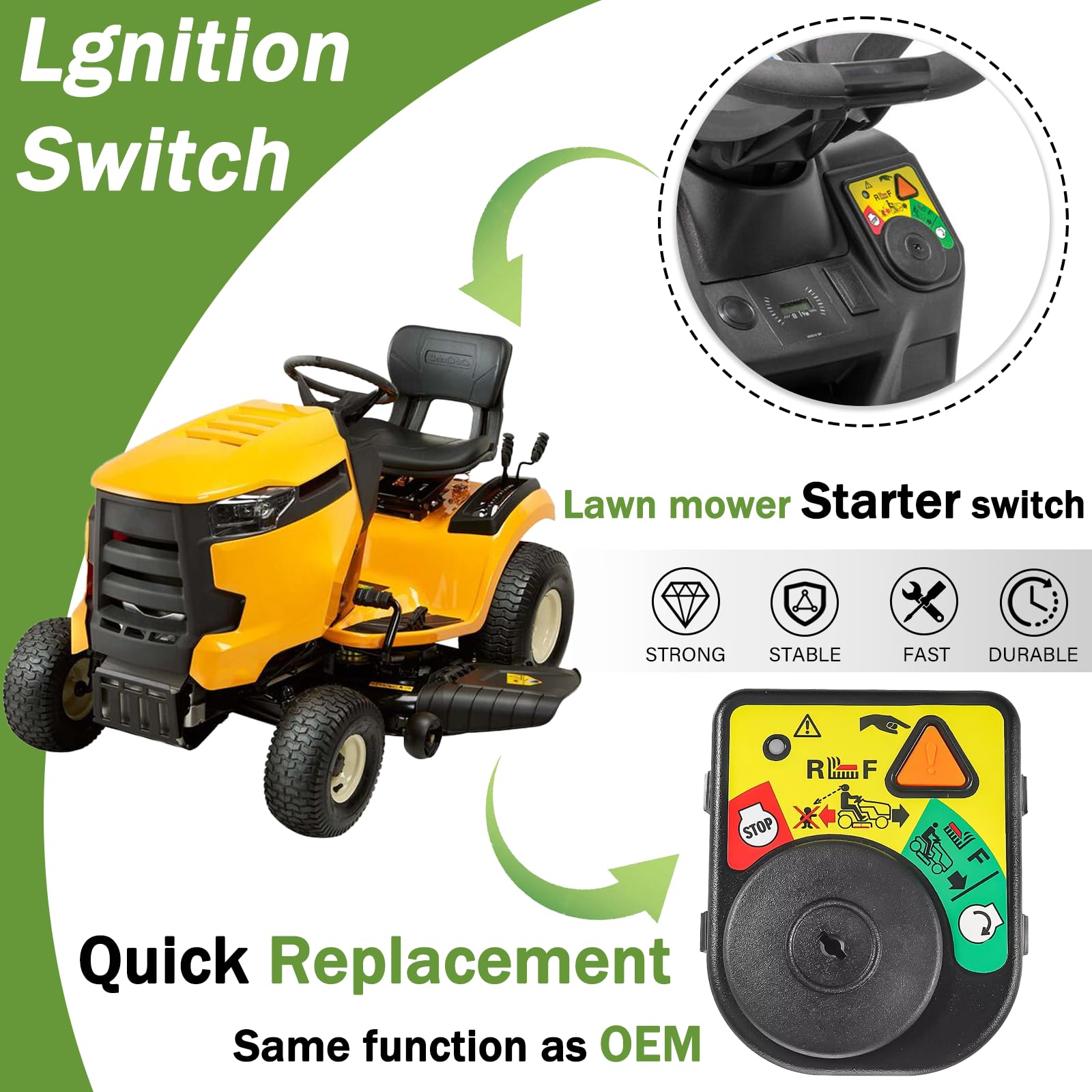 Topvop Auto ignition switch module for Cub Cadet XT1 side view, neat wiring and sturdy build.