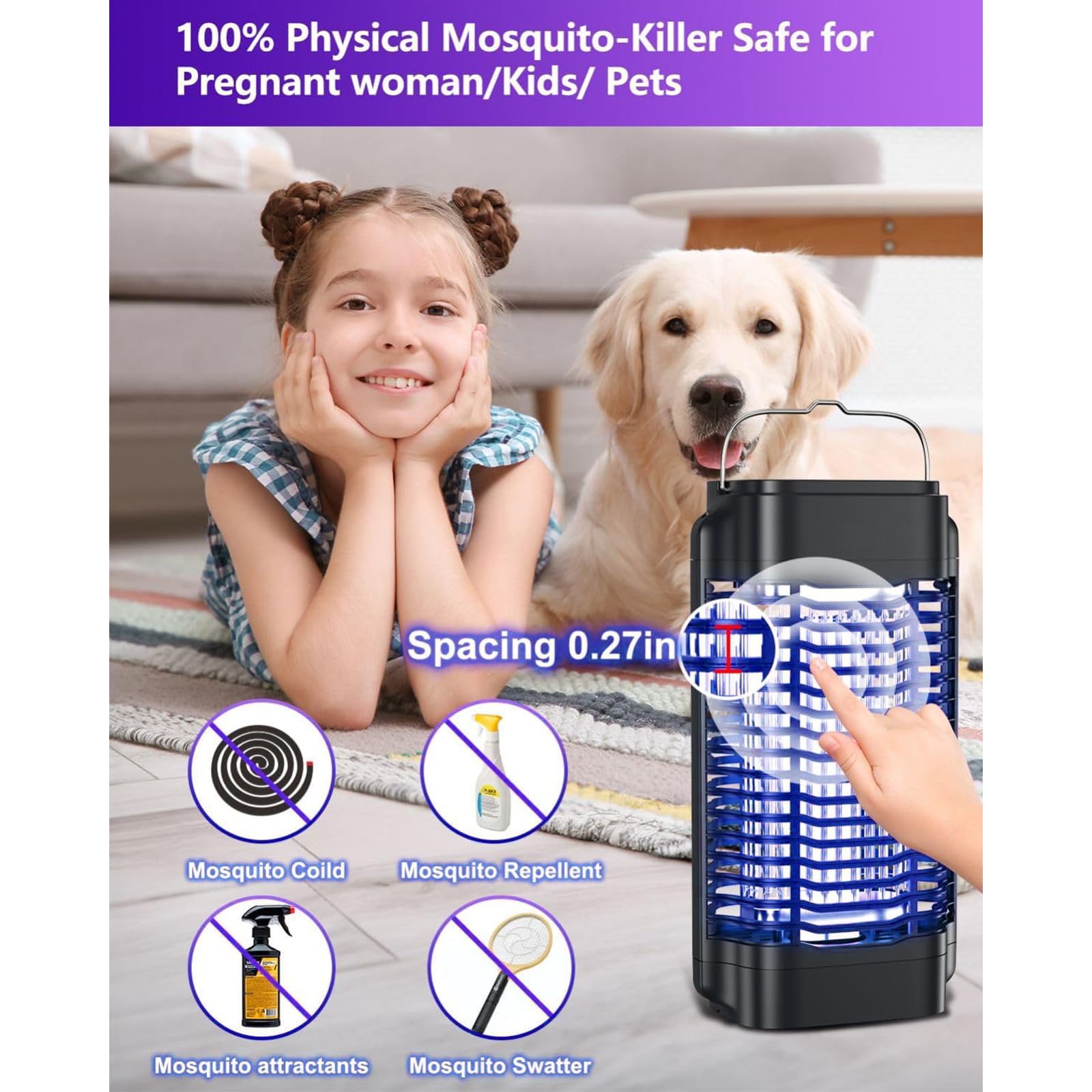 Topwowe Bug Zapper with 4200V grid eliminates pests quickly