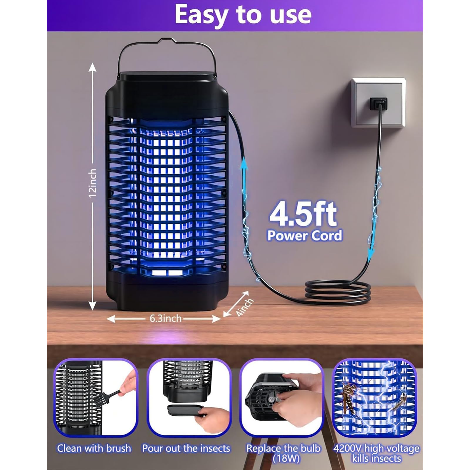 Topwowe Bug Zapper mounted indoors near entry reduces nuisance bugs
