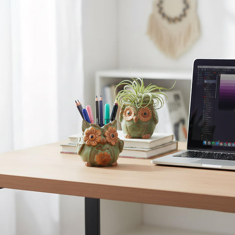 TopZea owl planter doubles as a desk organizer and decor.