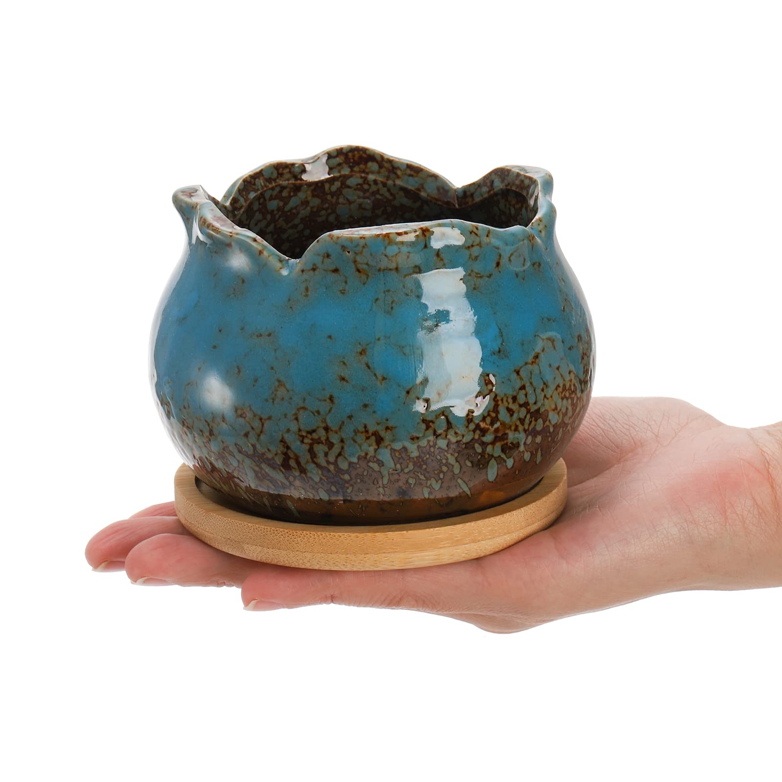 TopZEA yellow glazed ceramic succulent pot with drainage for bright desks.