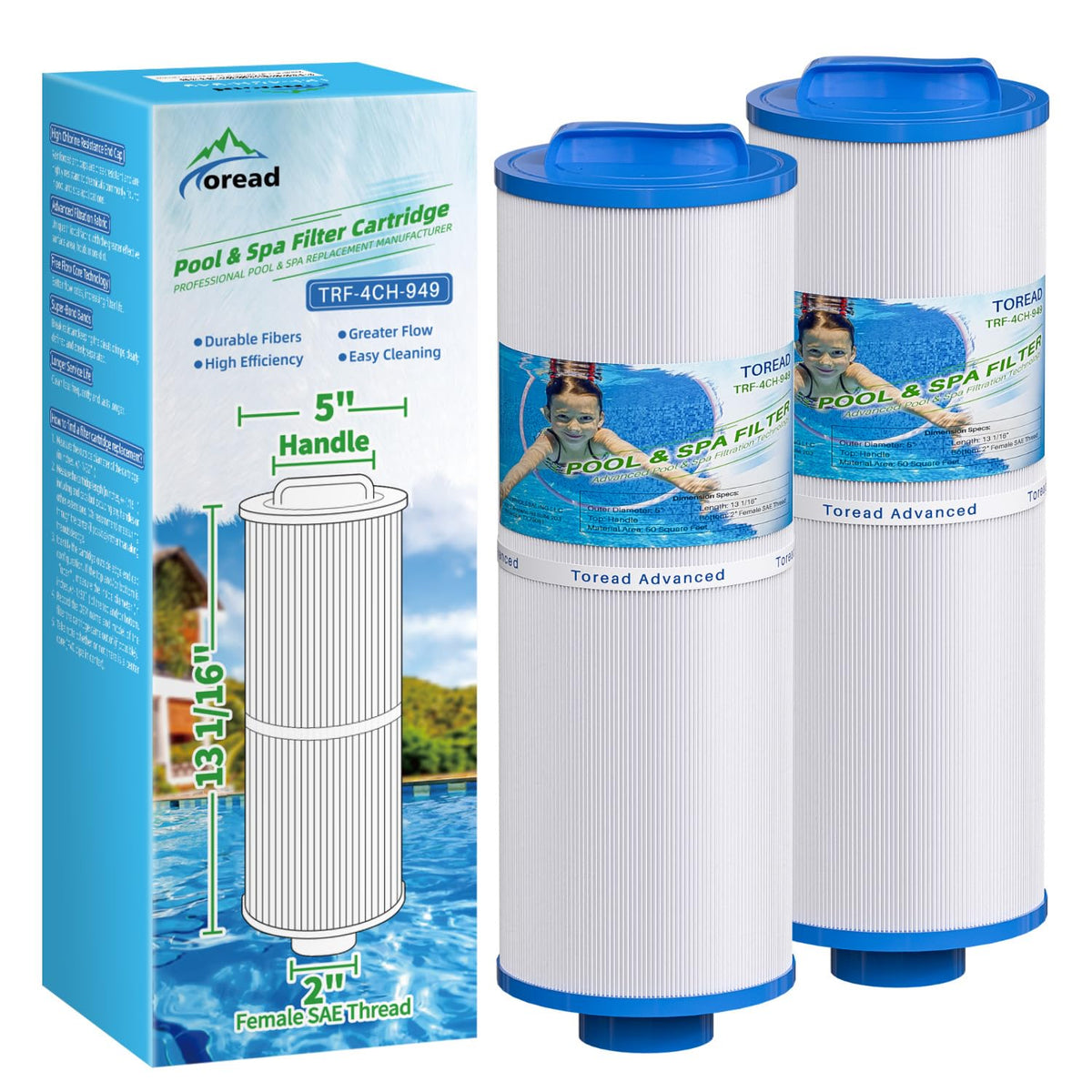 TOREAD 4CH-949 spa filter top handle for easy removal.