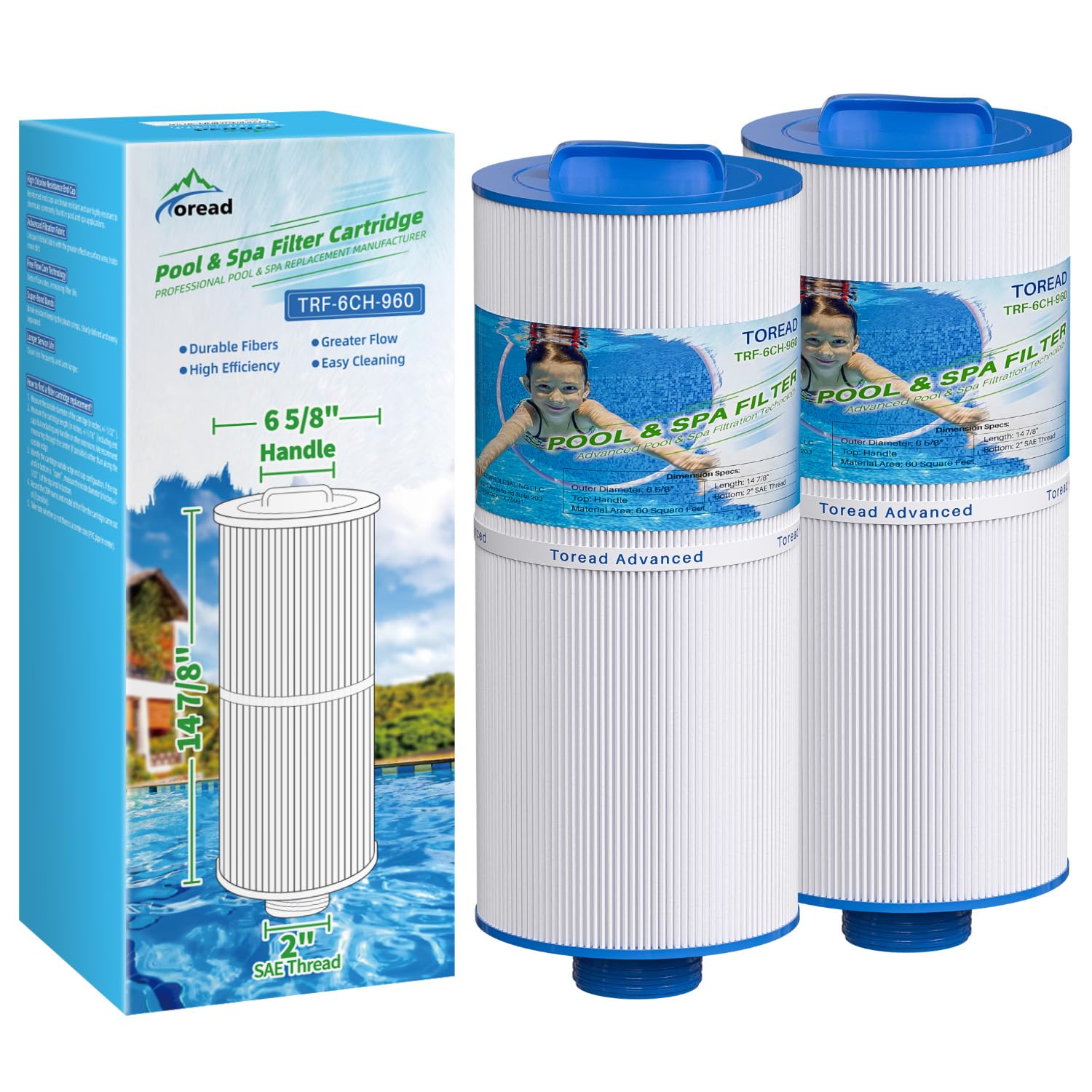 TOREAD 6CH-960 spa filter closeup highlights filtration fabric for clear water