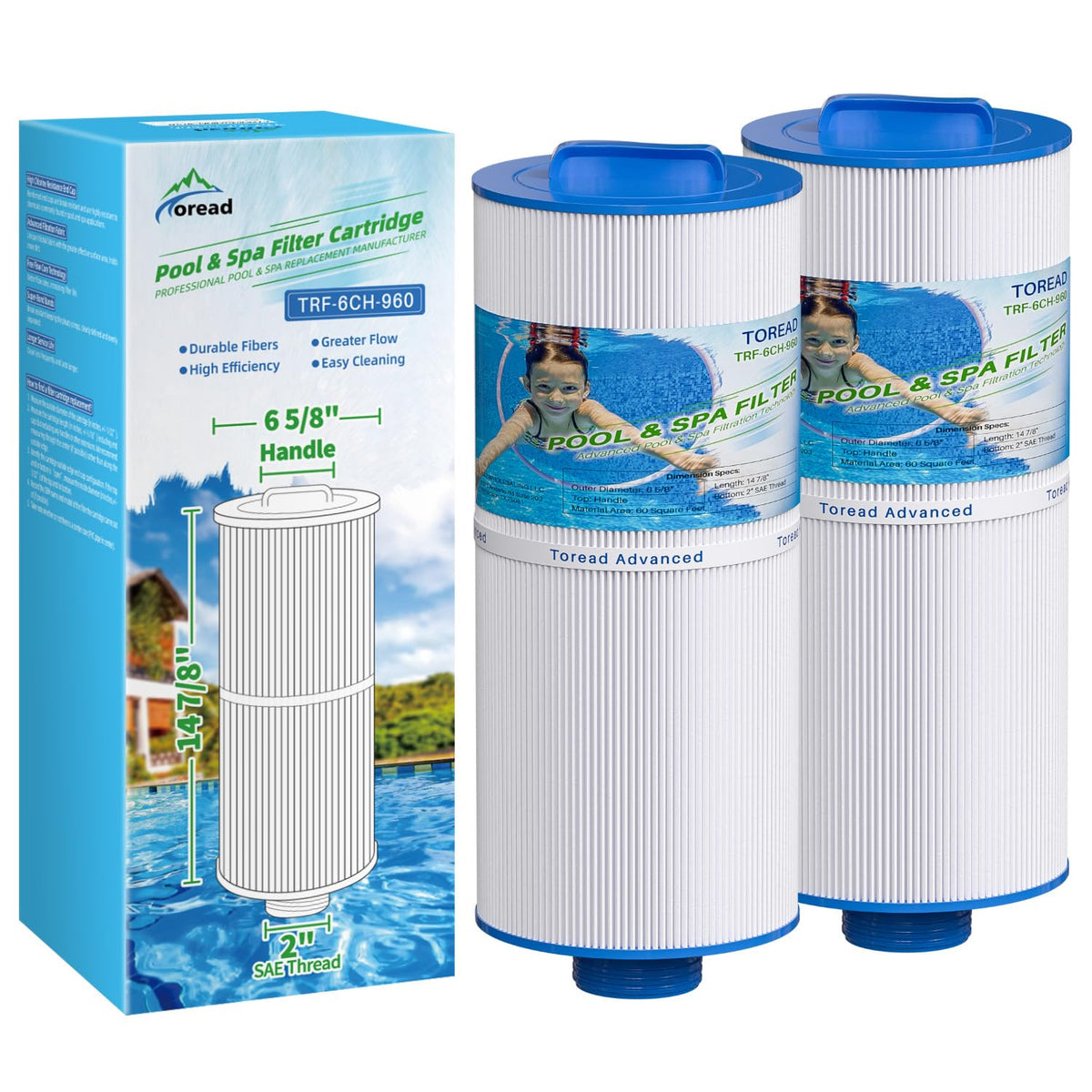 TOREAD 6CH-960 spa filter closeup highlights filtration fabric for clear water
