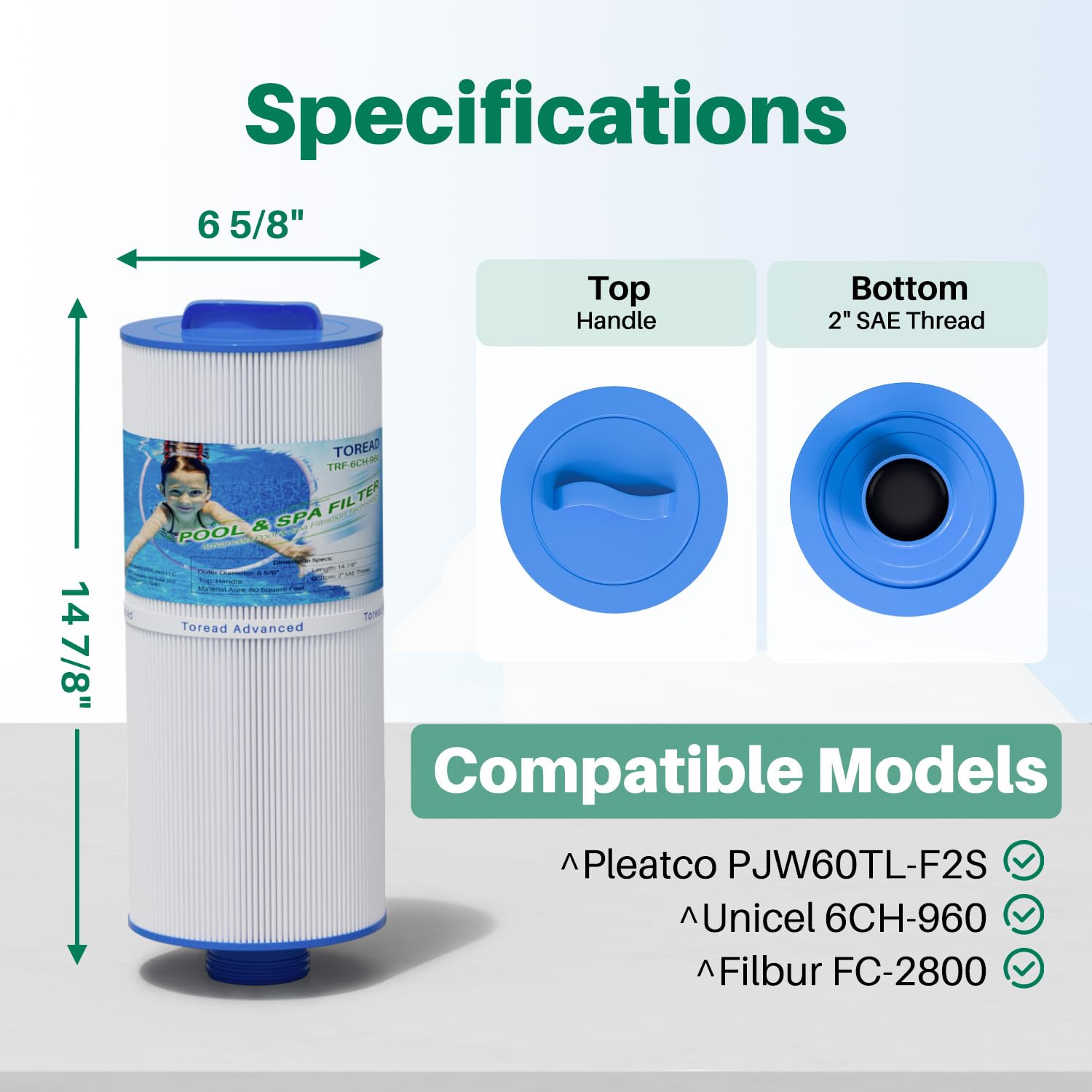 TOREAD 6CH-960 spa filter outer shell shows durable construction and fit