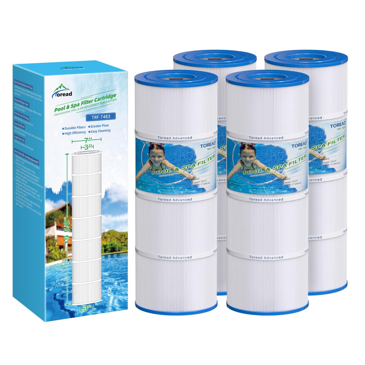 TOREAD PA81 filter outer dimensions illustrate fit compatibility for many pool systems.