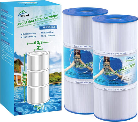 TOREAD PWK35B filter front view showing durable end caps for spa filtration.