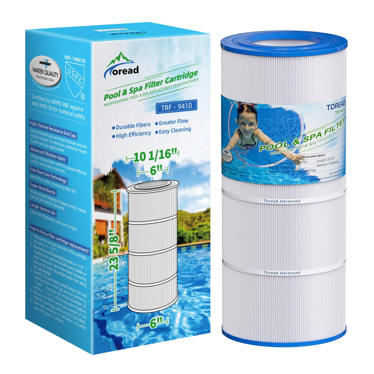TOREAD cartridge for Pentair CC100 delivers clear water and easy replacement