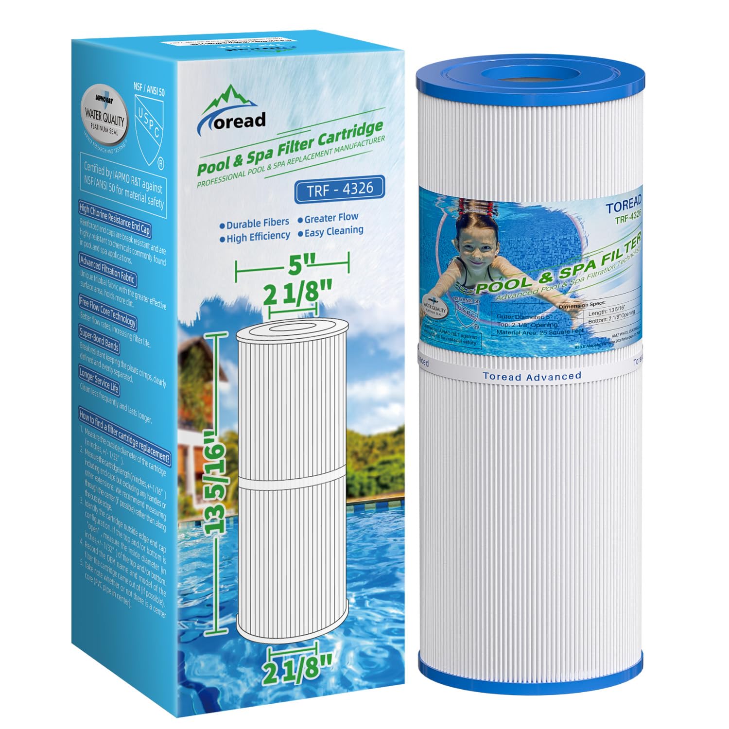 TOREAD spa filter front view shows sturdy build for clear water