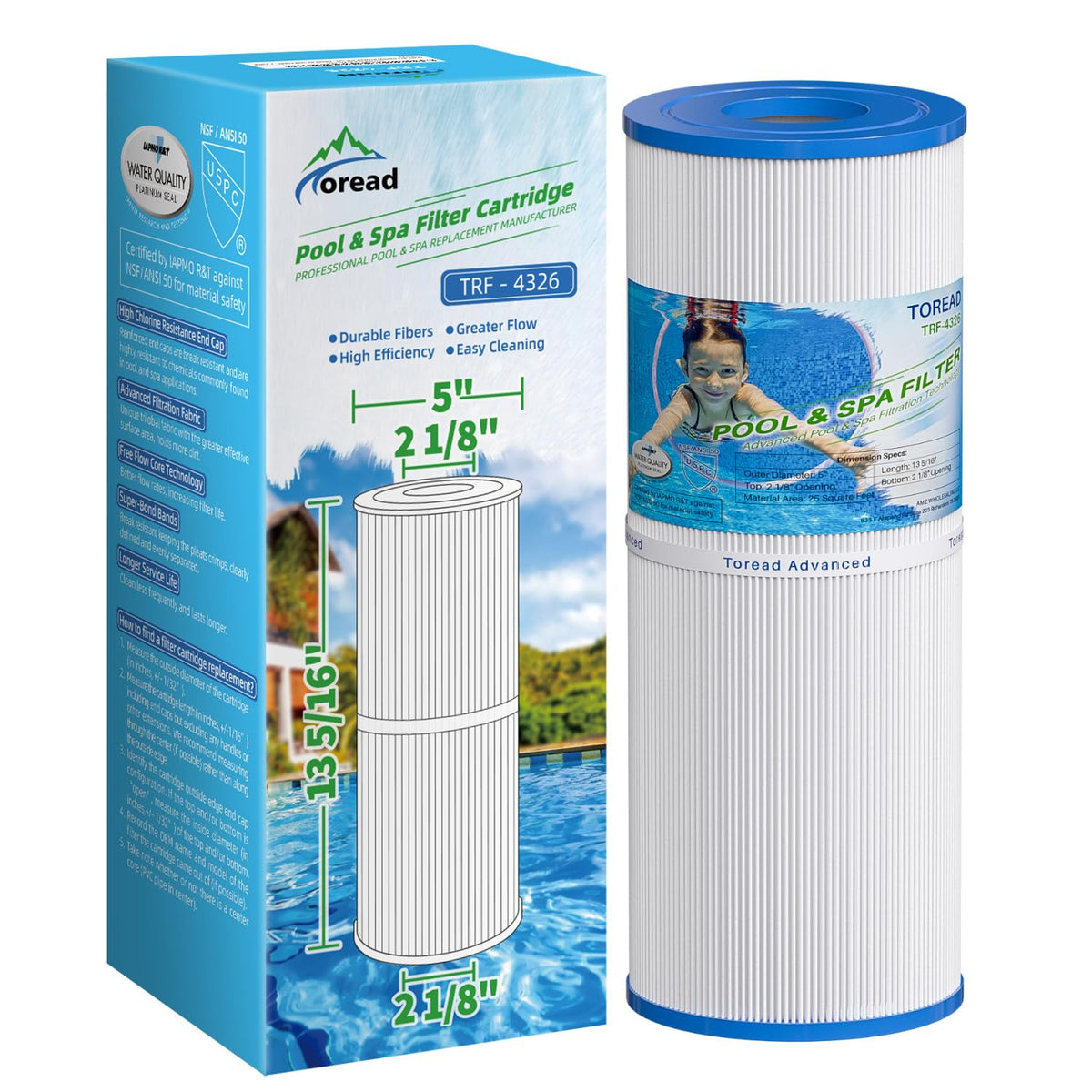 TOREAD spa filter front view shows sturdy build for clear water