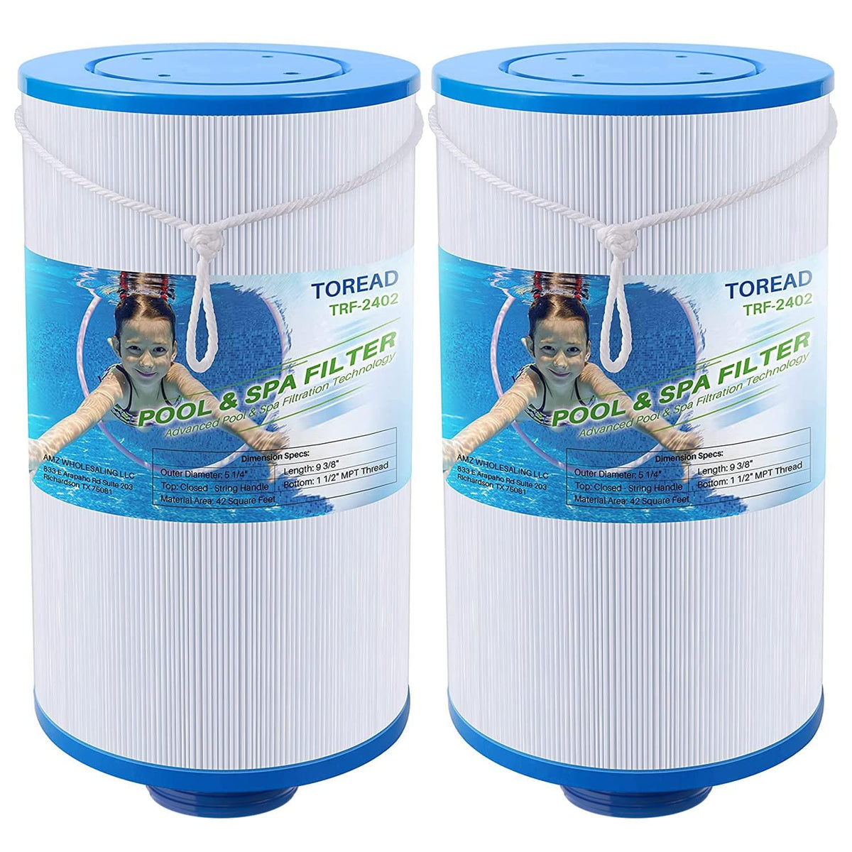 TOREAD TRF-2402 spa filter front view, showcasing durable housing and replacement fit