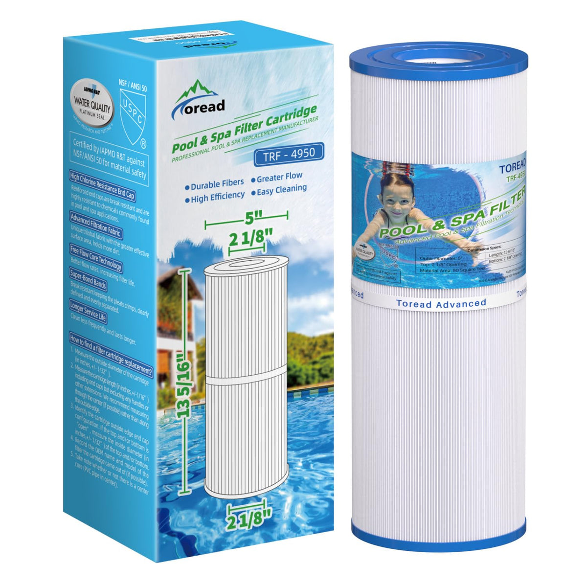 TOREAD TRF-4950 spa filter front view for crisper water and reliable filtration