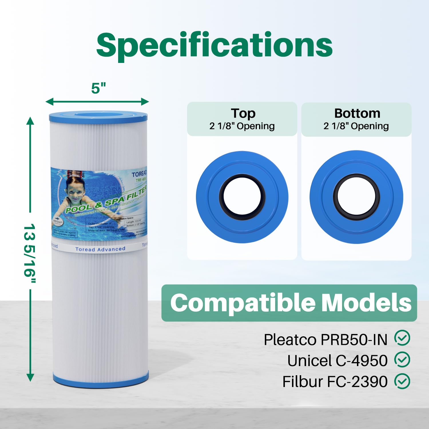 TOREAD TRF-4950 spa filter side view showing reinforced construction