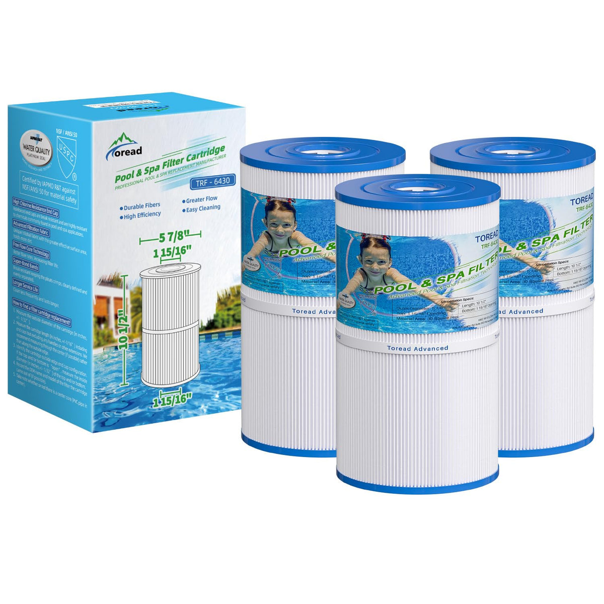 TOREAD TRF-6430 filter front view for enhanced spa filtration and clarity.