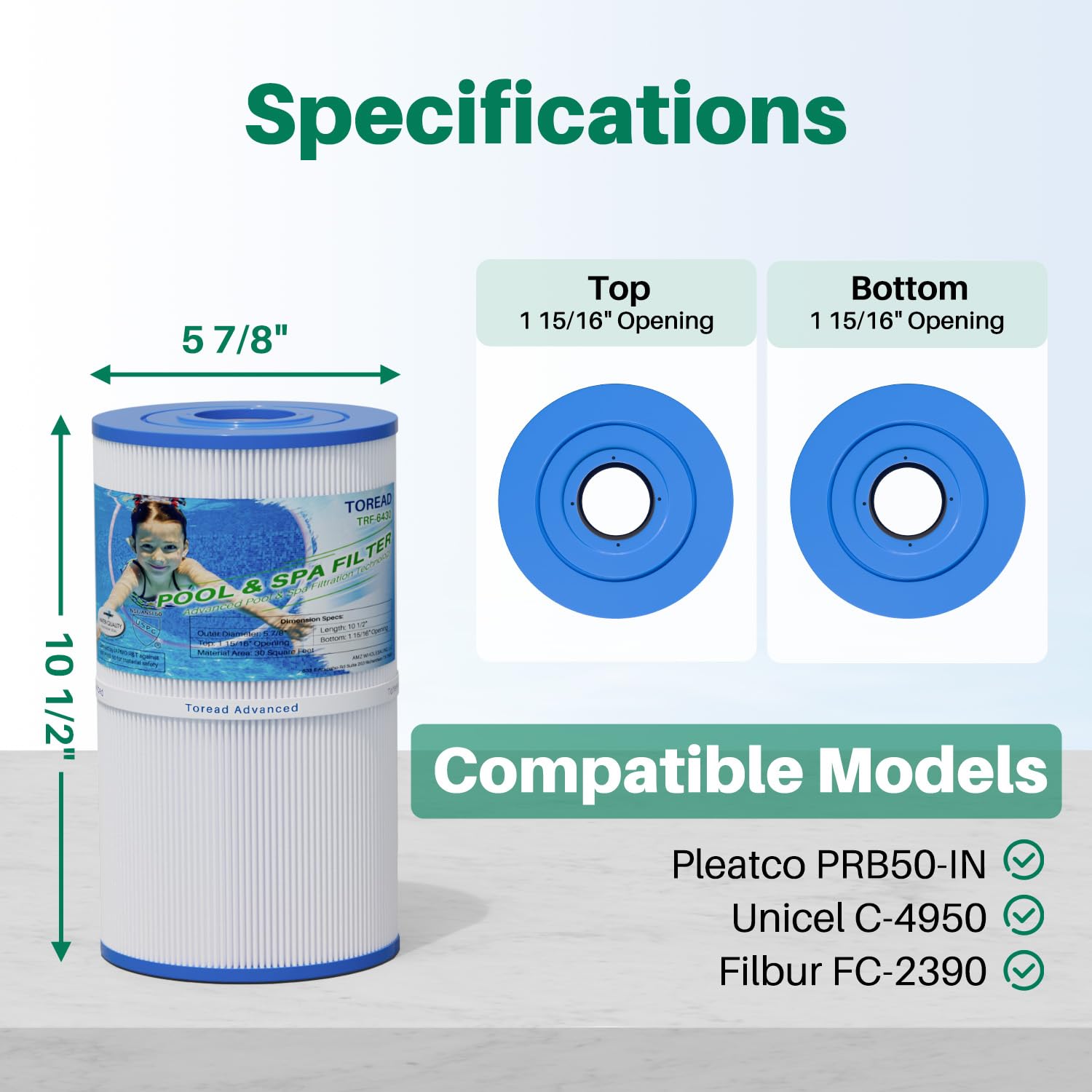 TOREAD TRF-6430 filter side view showing durable construction for long life.